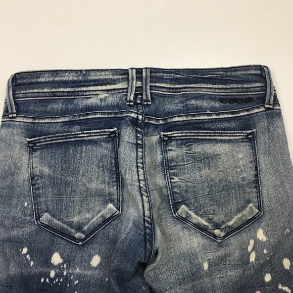 BEBE Medium Wash Bleached Distressed Ripped Knee 5 Pocket Skinny Jeans - Picture 9 of 13